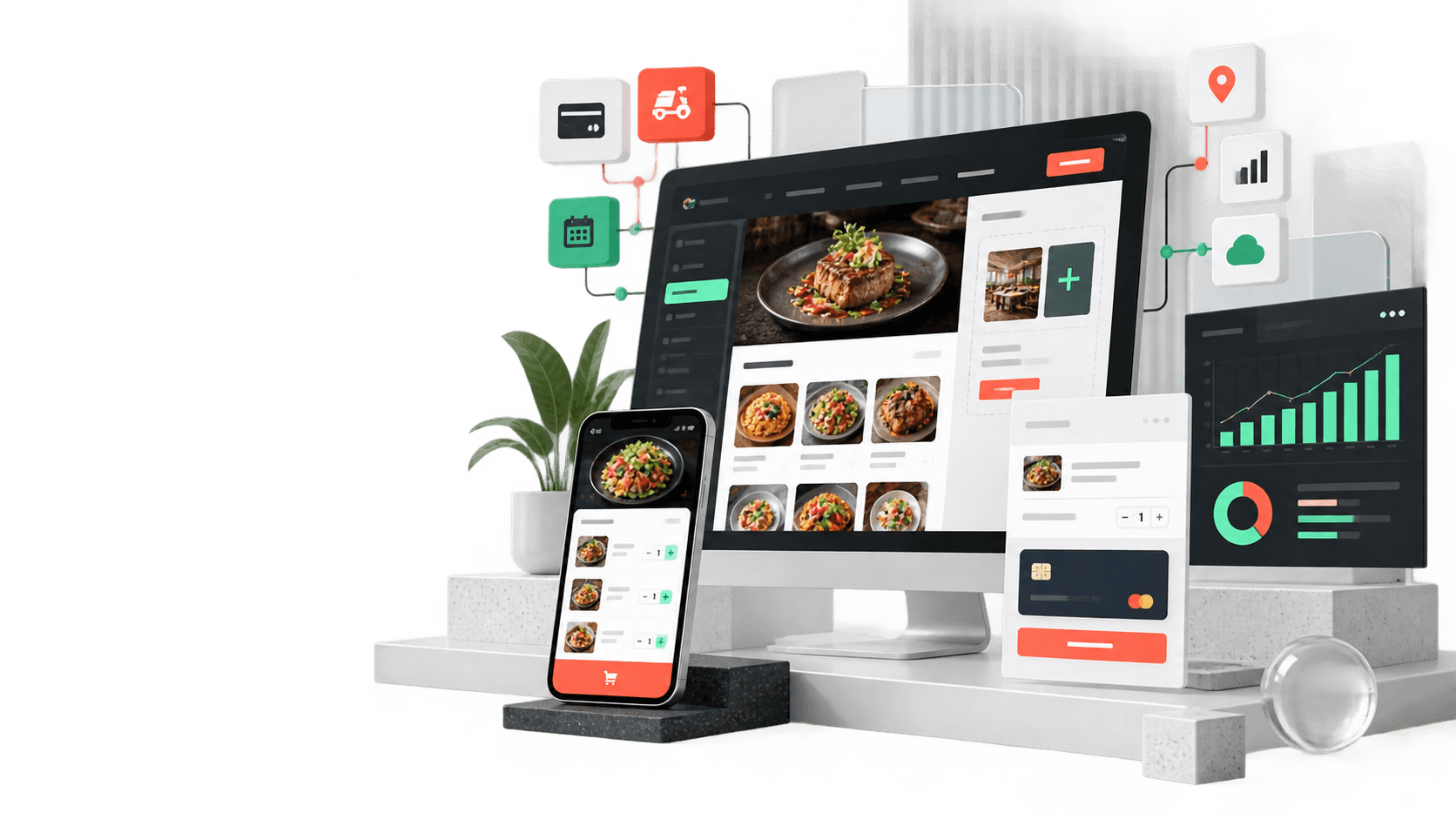 Connected website builder, online ordering, integrations and analytics
